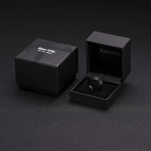 Miniatura 110 de King Will Anillo de boda de tungsteno para hombre, disponible en 15/64 a 25/64 de pulgada (6 a 10 mm), negro/plata, acabado mate, borde pulido