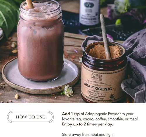Miniatura 5 de Anima Mundi Apothecary Suplemento orgánico de hongos – hongos adaptogénicos + cacao – Polvo estimulante con melena de león orgánica, shiitake, chaga