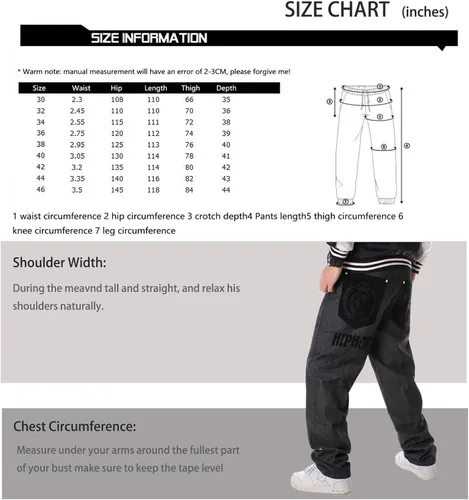 Miniatura 6 de Y2K Jeans - Pantalones de mezclilla para hombre, estilo hip hop, estilo vintage, bordados, estilo gótico, recto, holgados, pierna ancha