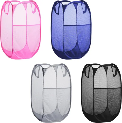 Miniatura 13 de Cesto de ropa sucia plegable emergente, cesta de ropa plegable de malla extragrande, 28" x 16" x 16" (azul)