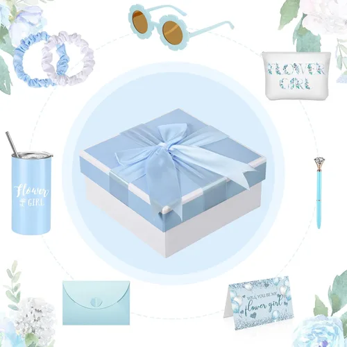 Miniatura 6 de Sieral Juego de 9 Piezas de Regalos de Propuesta para Niña de Flores, Vaso Personalizado para Niña de Flores con Pajita, Caja de Regalo para Novia