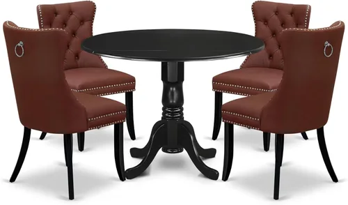 Miniatura 17 de East West Furniture DLDA5-BLK-32 - Juego de mesa de comedor de 5 piezas contiene una mesa de cocina redonda con gotas y 4 sillas tapizadas de tela