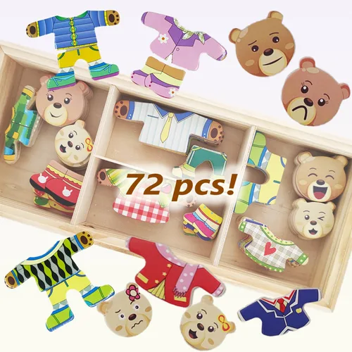 Miniatura 5 de Caja de rompecabezas de vestir de madera LilyBeauty para niños pequeños (72 piezas), juegos de rompecabezas de cambiar de ropa, juguetes