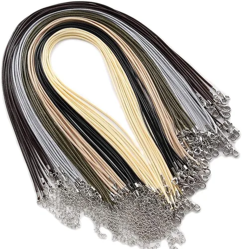Miniatura 7 de 60 piezas de cordón encerado para la fabricación de joyas, cuerda de collar con cierre para pulseras y colgantes, negro