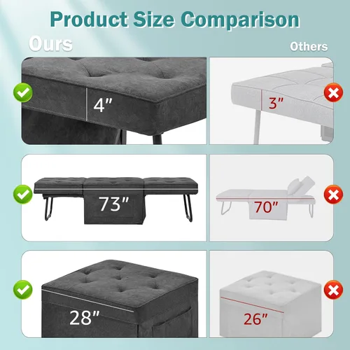 Miniatura 3 de Sofá Cama Convertible, Cama Otomana Plegable Multifunción 4 en 1 con Respaldo Ajustable, Moderna Silla Cama Extraíble para Sala de Estar, Gris