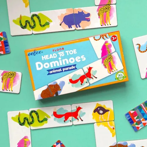 Miniatura 2 de eeBoo Animal Parade Dominó de pies a cabeza – Juego a juego de 28 piezas, azulejos de animales coloridos, diversión sin pantalla para niños a partir