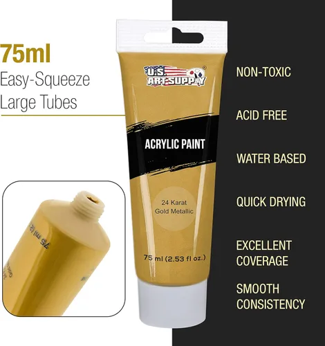 Miniatura 4 de U.S. Art Supply Juego de pintura acrílica metálica profesional, 12 colores metálicos ricos, tubos de 2.4 onzas líquidas, pintura artesanal