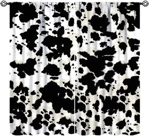 Miniatura 18 de Cortinas con estampado de piel de vaca, cortinas de piel de granja occidental, cortinas rústicas de granja de vaca marrón y blanca para niños, Piel