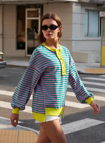 Miniatura 29 de AlvaQ - Sudadera de gran tamaño para mujer, informal, de manga larga, con botones y cuello Henley, tipo túnica