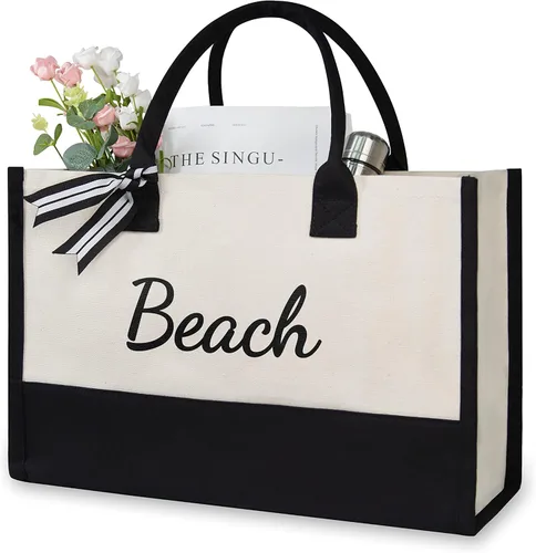 Miniatura 524 de TOPDesign Personalized Initial Canvas Beach Bag, Monogrammed Gift Tote Bag for Women