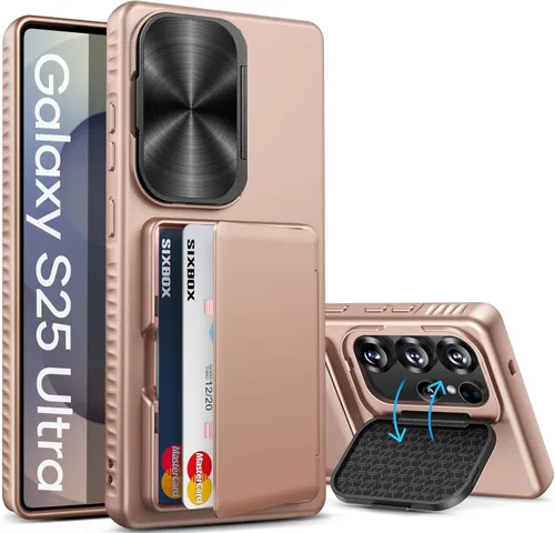 Miniatura 17 de Funda para Samsung Galaxy S25 FE, tarjetero integrado, soporte y cubierta para lente, prueba de caídas de grado militar, borde de silicona suave