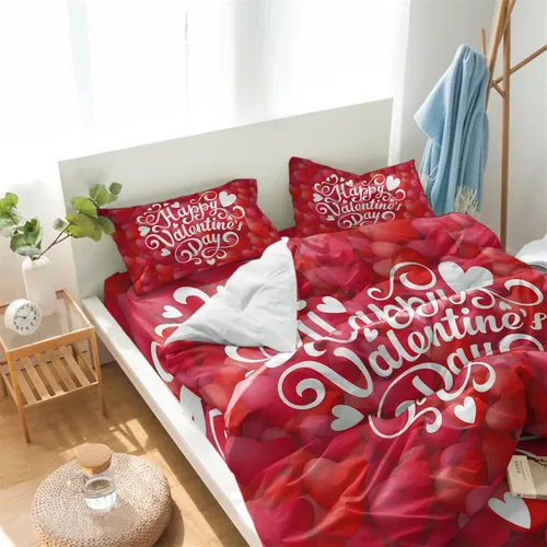 Miniatura 5 de Juego de funda de edredón de 4 piezas tamaño Queen, juego de ropa de cama suave para el día de San Valentín, sábana plana, fundas de almohada
