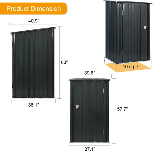 Miniatura 5 de Cobertizo de almacenamiento para exteriores, cobertizo de jardín de acero metálico de 3 x 3 pies con puerta individual con cerradura, pequeño