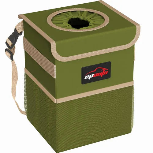 Miniatura 14 de EPAuto Bote de basura impermeable para automóvil con tapa y bolsillos de almacenamiento, 2.5 galones a prueba de fugas, color gris