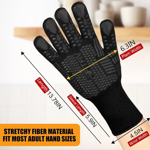Miniatura 2 de Guantes para barbacoa, guantes para horno, guantes de barbacoa resistentes al calor extremo de 1472 °F, guantes antideslizantes de silicona
