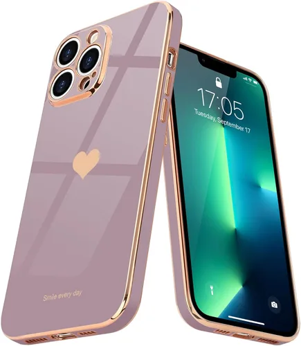 Miniatura 15 de Teageo Funda para iPhone 13 Pro para mujeres y niñas, diseño de corazón de amor, cubierta trasera suave, protección completa de la cámara, Negro