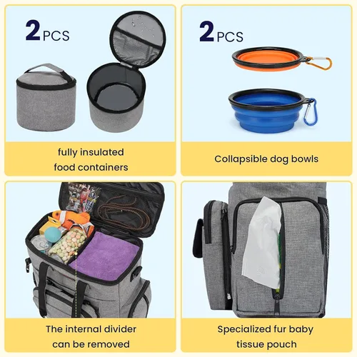 Miniatura 5 de Modoker Organizador de viaje para perros con 2 cuencos plegables para perros para suministros y accesorios, bolsa de viaje para mascotas aprobada