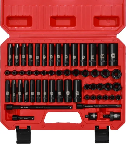 Miniatura 8 de Mayouko Juego de 50 llaves de impacto maestras de 1/4 de pulgada, métrico/SAE, profundo/poco profundo, 6 puntos, CR-V, 5/32 pulgadas - 9/16