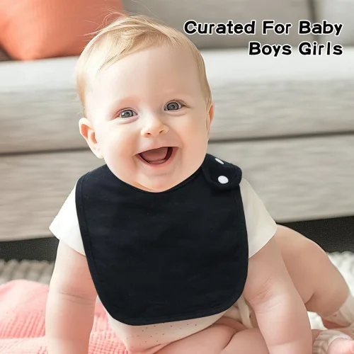Miniatura 7 de Paquete de 8 baberos unisex ajustables con broches de presión, ultra suaves, absorbentes, babeo, dentición para niños y niñas