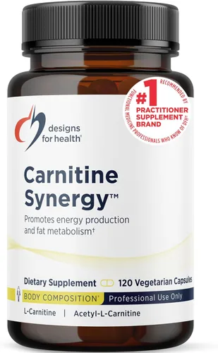 Designs for Health Carnitine Synergy - 400 mg de L-carnitina (de tartrato de carnitina) + 100 mg de acetil L-carnitina píldoras - sin OMG +