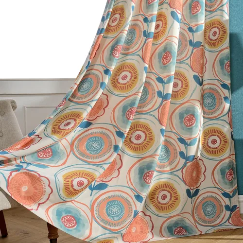 Miniatura 19 de ENJOYBRIDAL - Cortinas azules florales de 63 pulgadas, juego de 2 paneles, cortinas semi transparentes, cortinas cortas para sala de estar, bolsillo