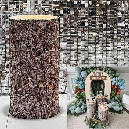 Miniatura 7 de NIVIUS PHOTO Cubierta del cilindro del patrón del tronco del árbol del paño elástico para la decoración del partido Cubierta del pedestal