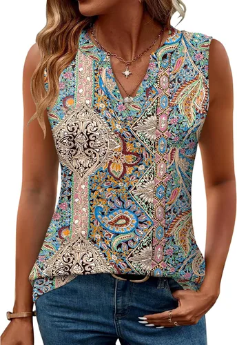 Miniatura 17 de Romanstii Camisas sin mangas para mujer, estilo casual, de verano, cuello en V, blusas elegantes, túnica