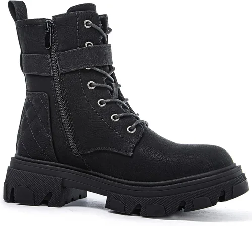 Miniatura 3 de GLOBALWIN Botas de combate para mujer, botas con cordones para mujer, botines para mujer, tacón bajo