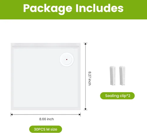 Miniatura 7 de FEPPO Bolsas Selladoras al Vacío para Alimentos, 30 PCS 8.3"×8.7" Bolsas Selladoras al Vacío Reutilizables con Válvula de Aire para Almacenamiento