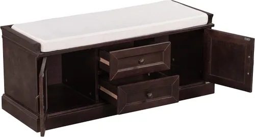 Miniatura 3 de Knocbel Banco de almacenamiento de entrada de 42.5 pulgadas con cojín extraíble, 2 cajones y 2 gabinetes, banco de zapatos de entrada, pasillo