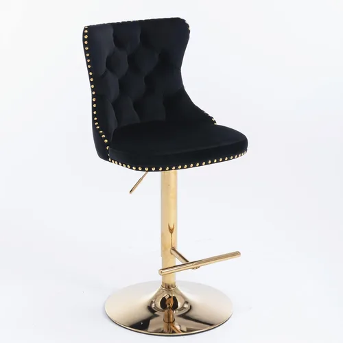 Miniatura 3 de Taburetes de bar giratorios de terciopelo dorado, altura del asiento ajustable de 25 a 33 pulgadas, modernos taburetes de bar tapizados