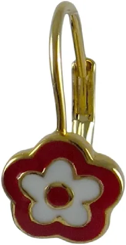 Miniatura 3 de Pendientes con cierre de palanca de flor esmaltada roja y blanca con acabado dorado, Esmalte