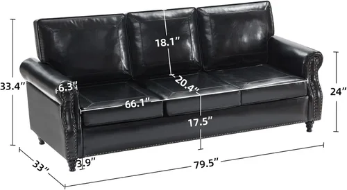Miniatura 2 de WILLOVE Sofás de Cuero Sintético de 79'' para Sala de Estar, Sofás Modernos de Mediados de Siglo con Brazos Curvos y Ribete de Tachuelas