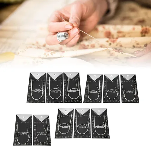Miniatura 4 de Juego de agujas de tejer circulares de acero inoxidable, 11 piezas, varios tamaños, 43, 65, 31.5 in, para tejer suéter, gancho, gancho, cuerdas