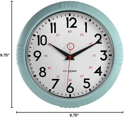 Miniatura 8 de Kiera Grace, reloj de pared retro con bisel cromado y lente de vidrio convexo, de 9.5 pulgadas, Plástico, Verde, 9.5
