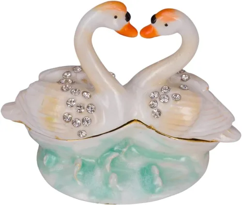 Miniatura 4 de Caja de música estilo FabergeJoyero con dos cisnes 6.8'' (6.7 in) azul