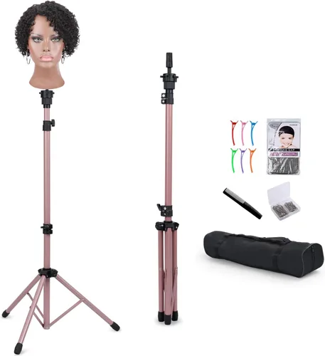 Miniatura 9 de Klvied Soporte reforzado para peluca, trípode para maniquí, soporte ajustable para la cabeza, para prácticas de cosmetología y peluquería con tapas