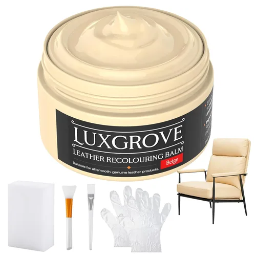 LUXGROVE® Bálsamo recolorante de cuero beige, kit de reparación de cuero para muebles de vinilo, pintura de tinte de cuero para sofás de cuero