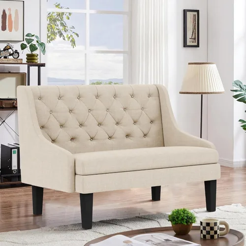 Miniatura 5 de Banco Settee con Respaldo Mini Sofá para Comedor Sala de Estar Entrada Moderno Banquette Tapizado con Botones Capitoné Loveseat Sofá con Patas