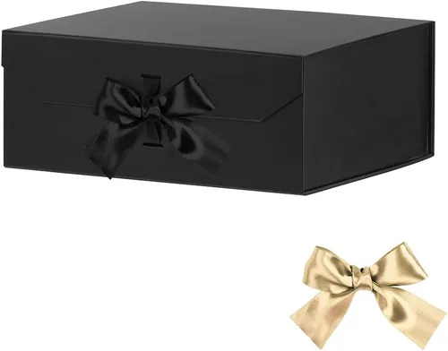 Caja de regalo negra grande de 13 x 11 x 5.3 pulgadas, caja negra con cinta con tapa cierre magnético, caja de regalo de Navidad, cajas de regalo