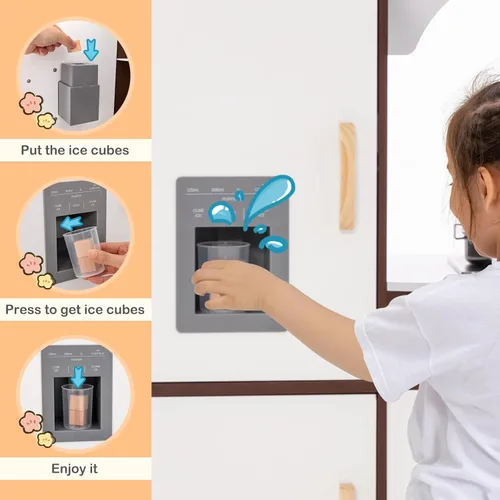 Miniatura 4 de HONEY JOY Juego de Cocina de Esquina para Niños, Cocina de Juego de Madera Definitiva para Niños Pequeños, Lavadora, Máquina de Hielo, Fregadero
