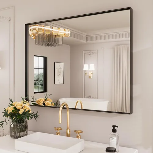 Miniatura 12 de LOAAO Espejo de Baño Rectangular de 22"X30" Negro para Pared, Marco de Aleación de Aluminio Negro Mate, Se Cuelga Vertical u Horizontalmente, Fácil