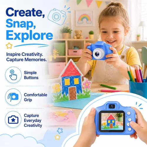 Miniatura 2 de Cámara de juguete para niños, regalos de Navidad, cumpleaños, festival para niños de 3 a 10 años, cámara de video digital HD para niños pequeños