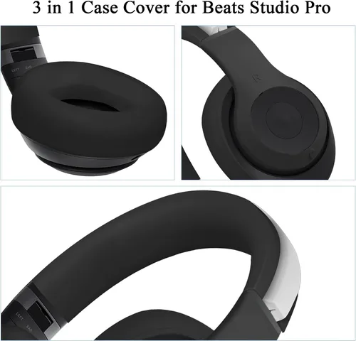 Miniatura 4 de Adhiper【3 en 1】 Funda de silicona Studio Pro, cubierta antiarañazos para la diadema/almohadillas/carcasa para auriculares Beats Studio Pro, Negro