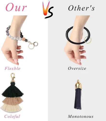 Miniatura 3 de Bisanzoya Llavero de cuentas con borla, pulsera de silicona para llavero, bonita pulsera bohemia para mujer