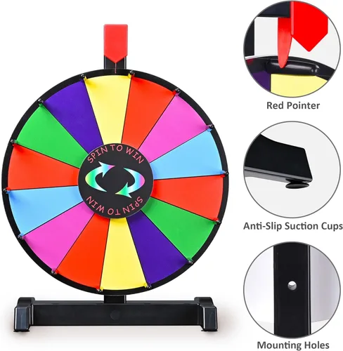 Miniatura 4 de WinSpin rueda de premios de mesa de 12" con 14 ranuras, rueda giratoria editable resistente para juego de fortuna, serie clásica, para carnaval