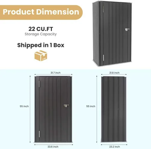 Miniatura 7 de Greesum Gabinete de almacenamiento de metal para exteriores, cobertizo alto con cerradura de 55 pulgadas, organizador vertical de herramientas sin