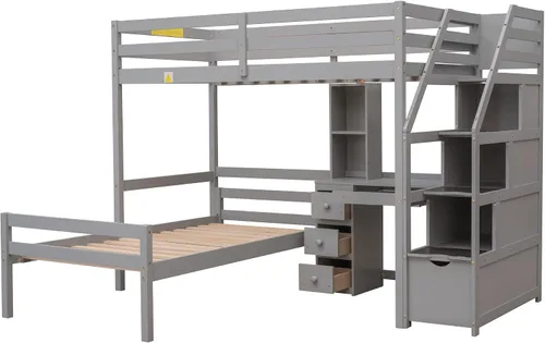 Miniatura 4 de Bellemave Cama alta con escritorio y escaleras, litera individual sobre cama individual con cajones de almacenamiento y estantes, camas altas