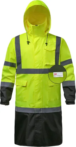 Miniatura 10 de Chaquetas de lluvia reflectantes para hombre impermeables, abrigo de seguridad Hi Vis con tiras reflectantes, chaquetas de lluvia de alta Naranja02
