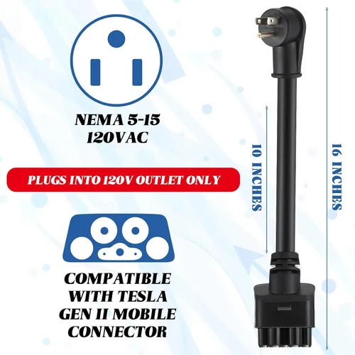 Miniatura 2 de Relaxweex Adaptador de 16 pulgadas compatible con Tesla Gen 2 Cargador portátil portátil Conecta el cargador móvil al mango